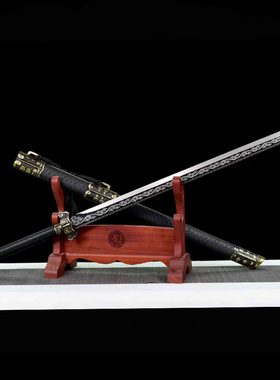 侍城唐横刀高锰钢发黑刻花手工