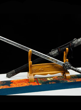 唐横刀龙神汉剑手工一体高锰钢绣