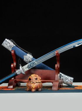 龙泉市刀剑高锰钢烤蓝龙虎牛尾