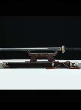 唐横刀花纹钢烧刃宝剑黑檀木汉剑