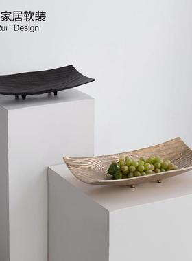 现代轻奢树皮纹理金属托盘水果盘中式禅意样板房玄关软装饰品摆件