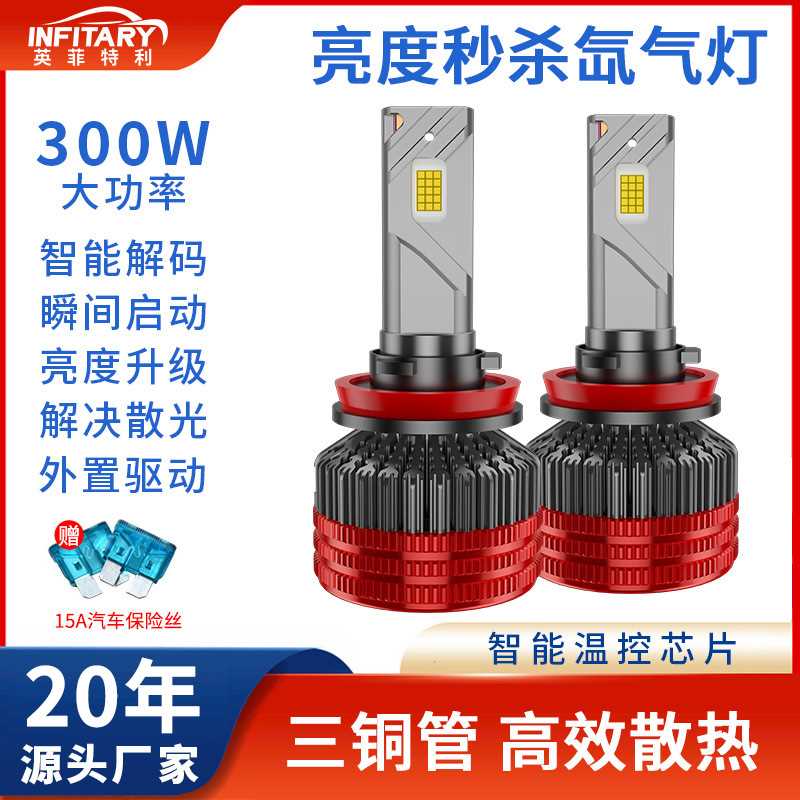 300W汽车灯泡厂家h7led灯汽车灯H4透镜远近一体三铜管汽车led大灯