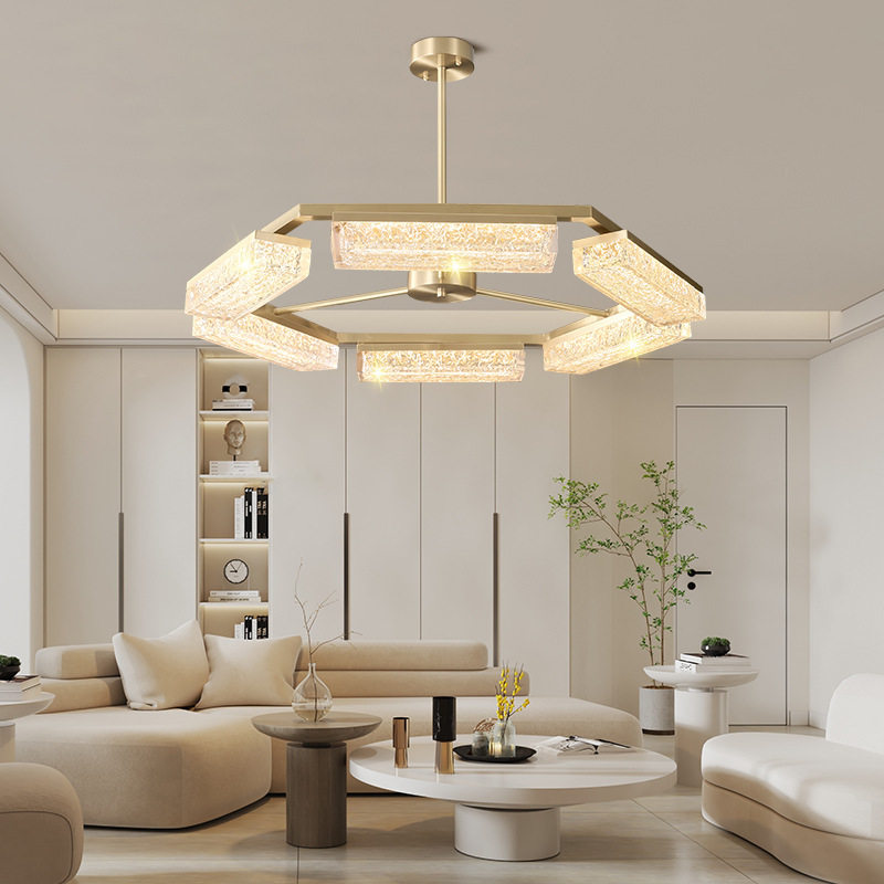 全铜意式极简冰晶树脂客厅吊灯led后现代轻奢高档设计师别墅吊灯