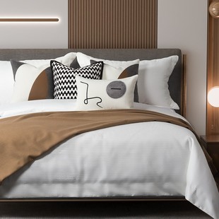 现代简约风样板间床品暖咖色系高端软装 搭配酒店民宿样板房多件套