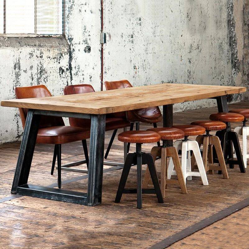 美式乡村铁艺创意做旧休闲桌子工业风复古用餐桌实木会议办公桌子