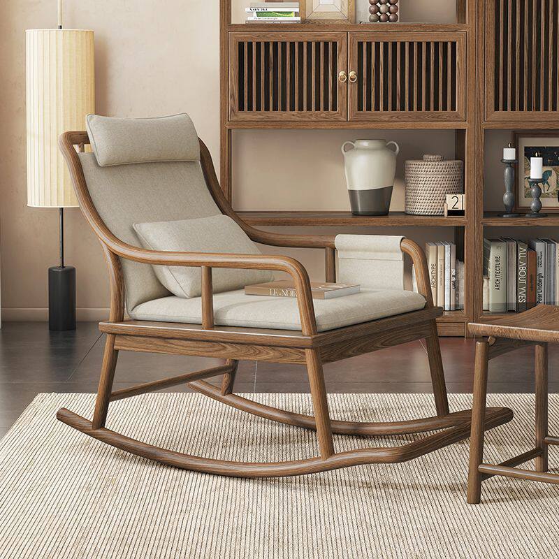 和谐家园新中式白蜡木全实木摇椅阳台休闲单人沙发躺椅
