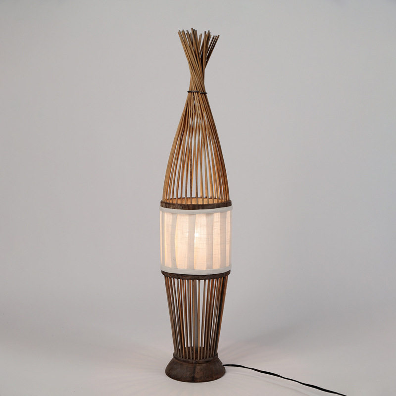 厂家销售手工编制木制竹丝工艺落地台灯田园温馨民宿装饰灯具