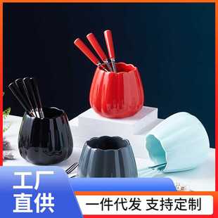不锈钢套装 ?水果叉家用轻奢欧式 陶瓷收纳罐儿童甜品叉子家用