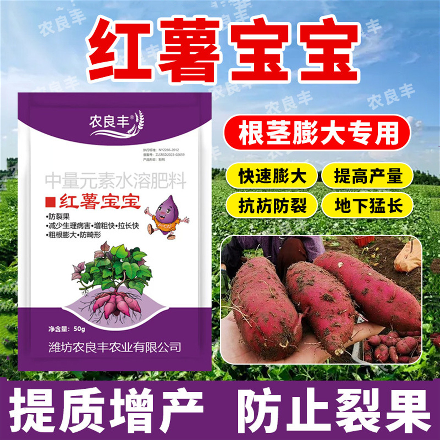 红薯宝宝叶面肥地瓜控旺防裂果专用地下根茎快速膨大增产水溶肥料