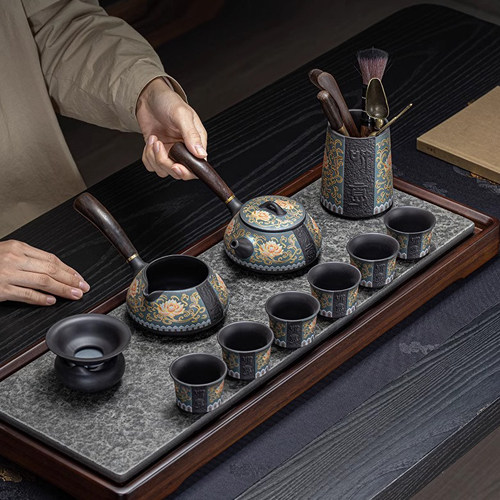 紫砂茶具套组家用办公室轻奢高档侧把泡茶壶喝茶杯整套礼盒装送人