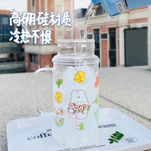 一人饮水壶杯高硼硅玻璃壶大容量果茶办公室自用泡茶壶1L一壶一杯