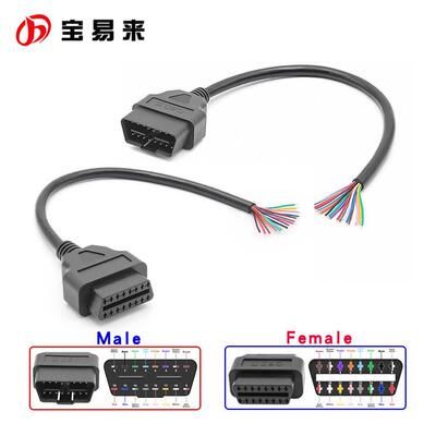 16色彩线 OBD公母头开口线 30cm Female Male to color bare wire