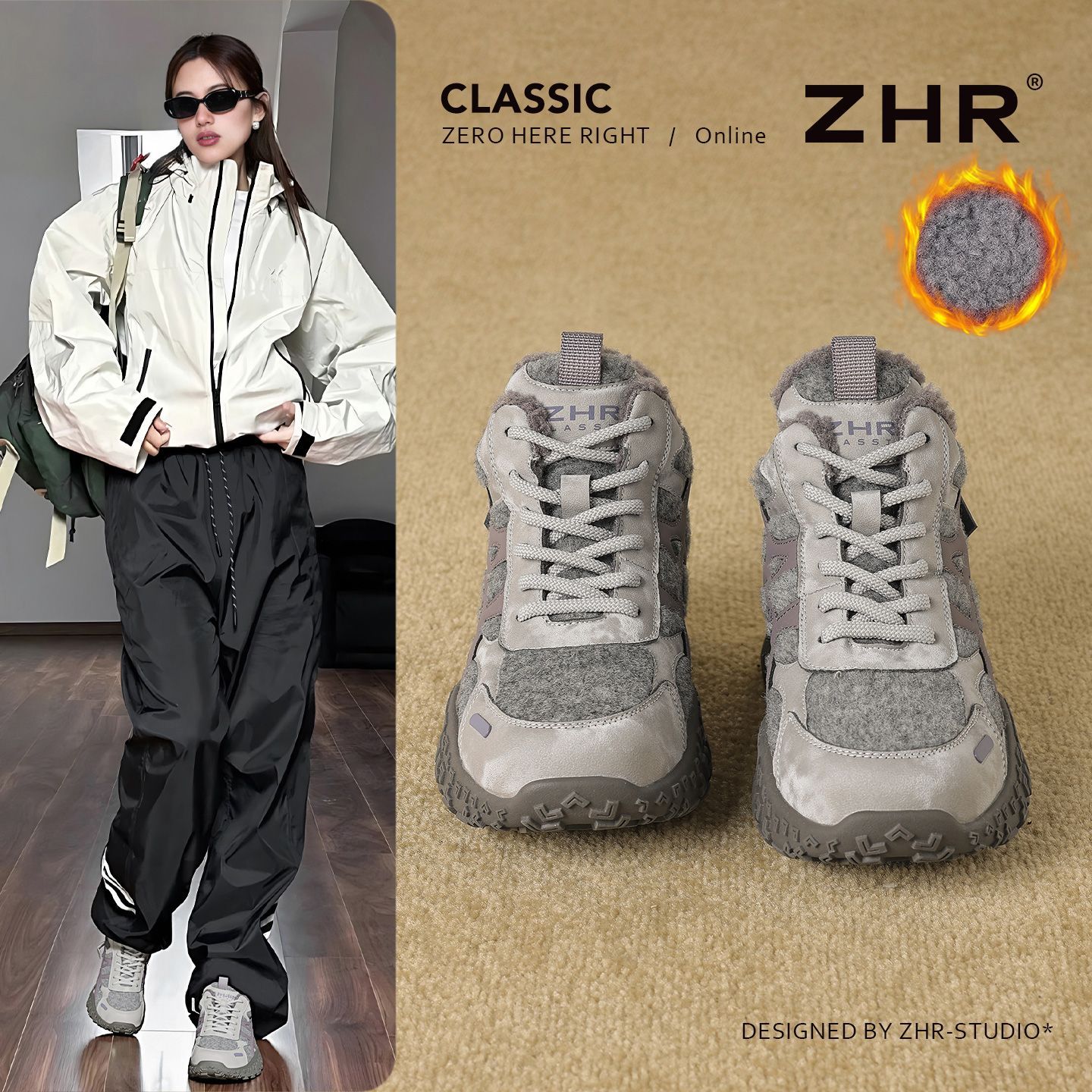 ZHR高帮运动休闲鞋秋冬新款厚底阿甘鞋增高百搭德训鞋老爹鞋女鞋