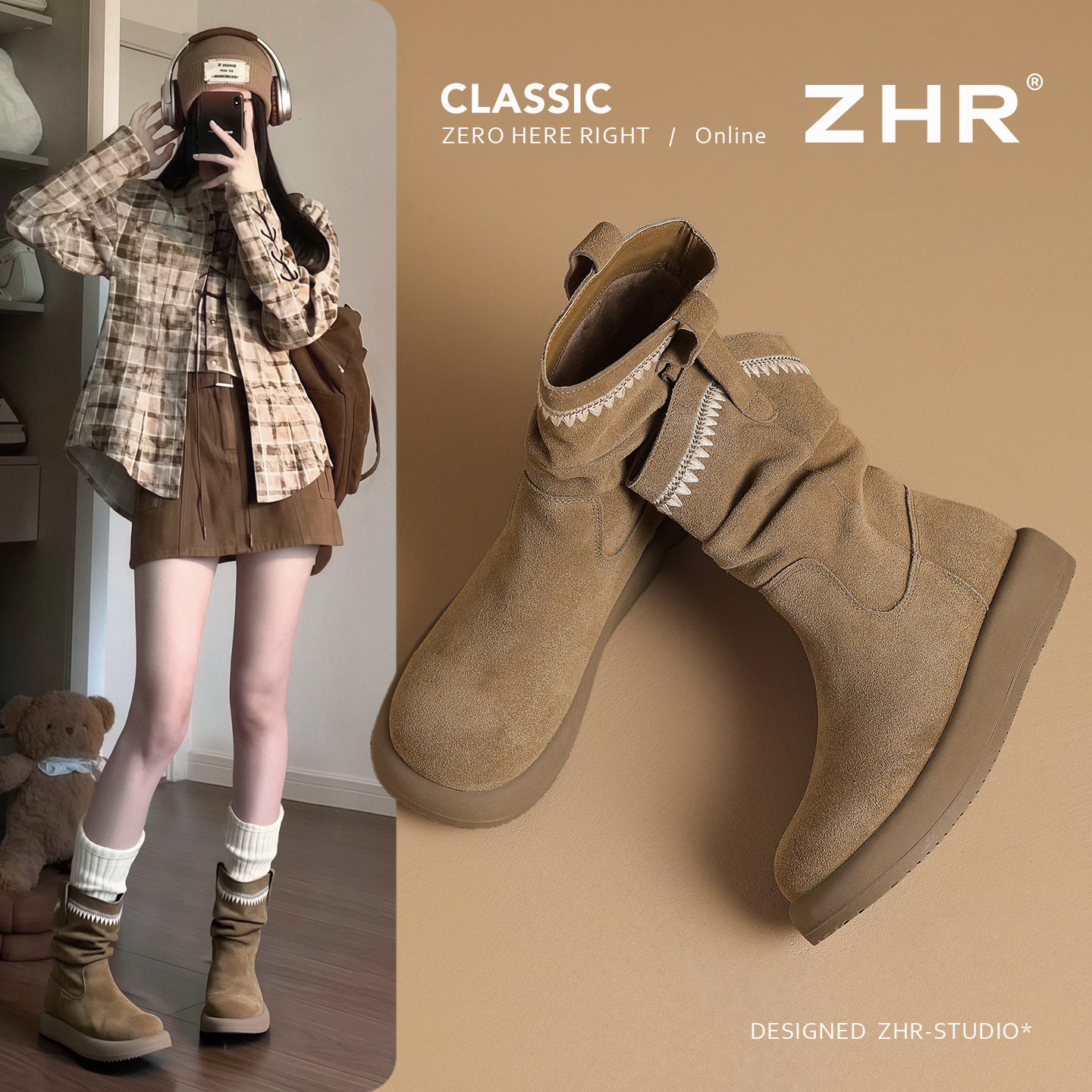 ZHR厚底西部靴2025秋季堆堆靴