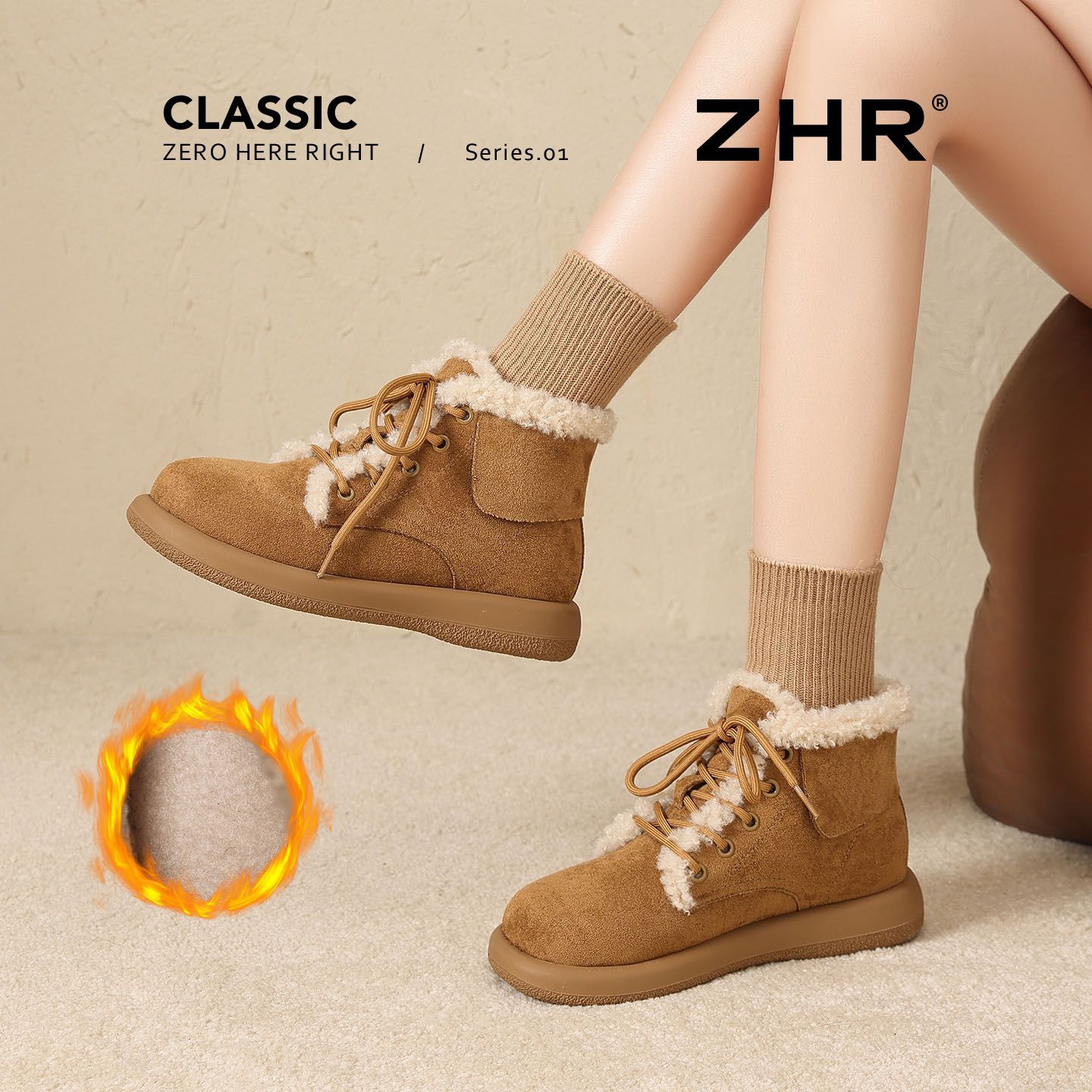 ZHR加绒保暖马丁靴女2025冬季新款棉靴棉鞋