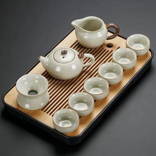 家用办公陶瓷茶杯功夫泡茶壶泡茶 云山茶玩｜轻奢米黄汝窑茶具套装
