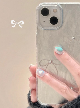 新款适用苹果16promax手机壳闪粉蝴蝶结苹果15羽纱14创意镭射13女网红爆款iphone11pro小众女硅胶全包全套