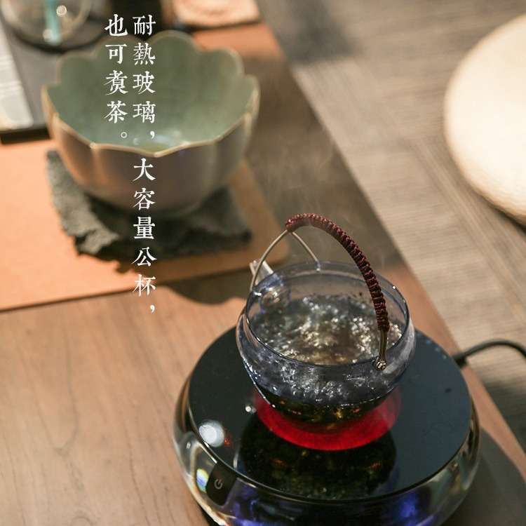 新羽新品 提篮公道杯壶型提梁公杯耐热玻璃可煮茶大容量茶海家用