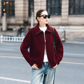 早春淡人高知穿搭托卡羊毛针织毛衣女红色立领外套 知喜ziJoy