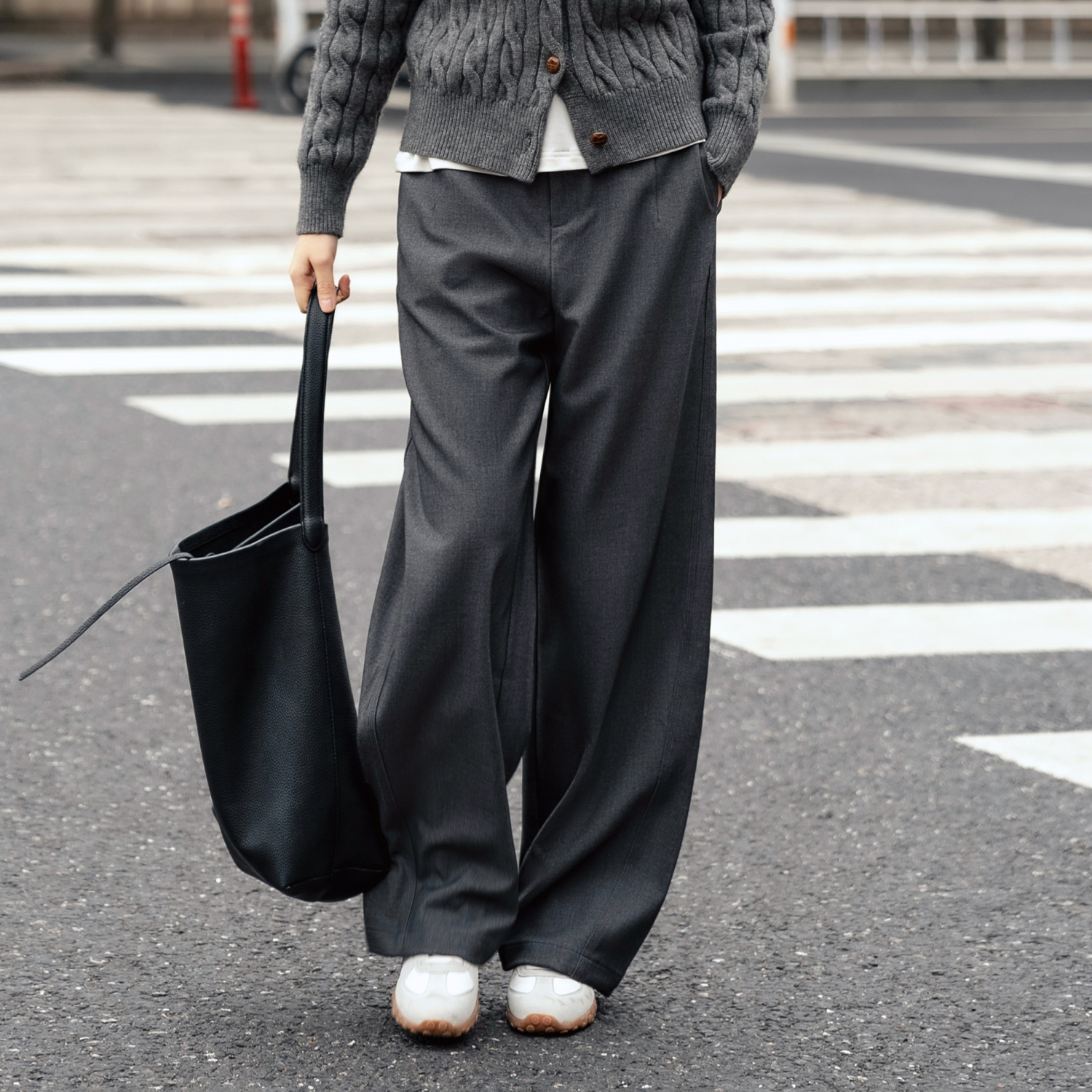 【知喜ziJoy】2025新款秋冬显瘦百搭小个子女直筒连腰深灰色西裤