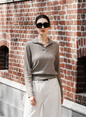 【知喜ziJoy】2026春季新款简约翻领针织衫女百搭休闲气质打底衫