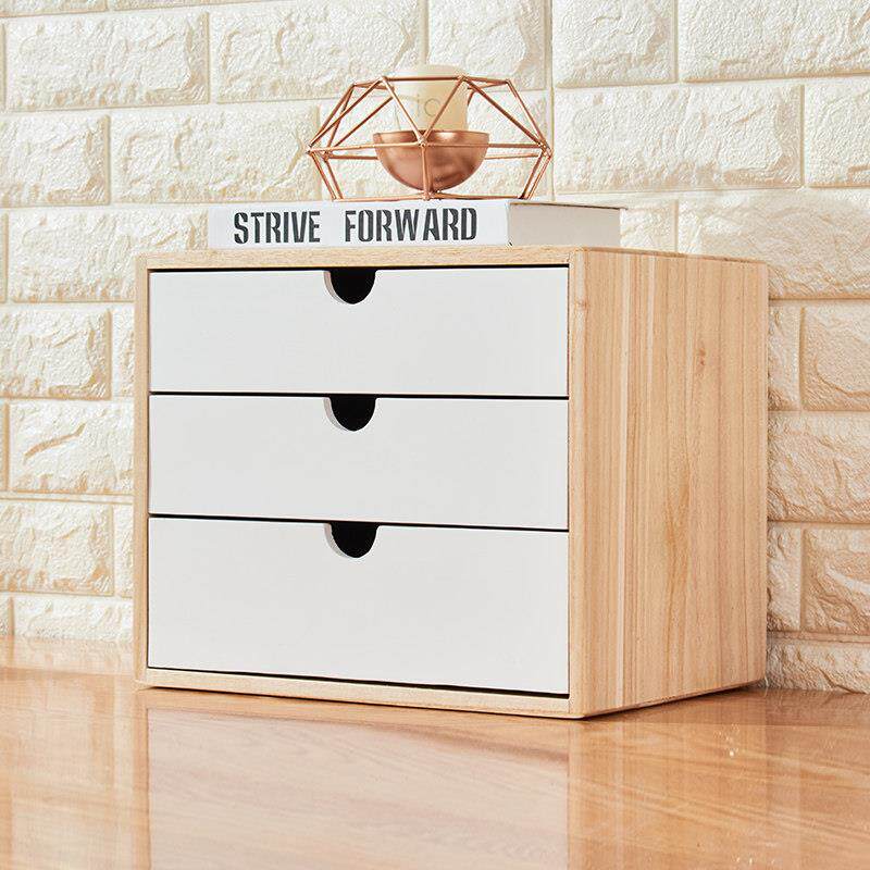 加大号办公桌面实木收纳盒化妆品抽屉式木质A4纸收纳柜杂物收纳箱