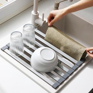 家用可折叠沥水架厨房水槽碗碟收纳架卷帘滤水架水池碗碟架置物架