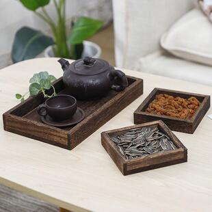 木质托盘实木烧色茶盘点心盘桐木早餐盘咖啡盘酒店餐厅上菜托盘子