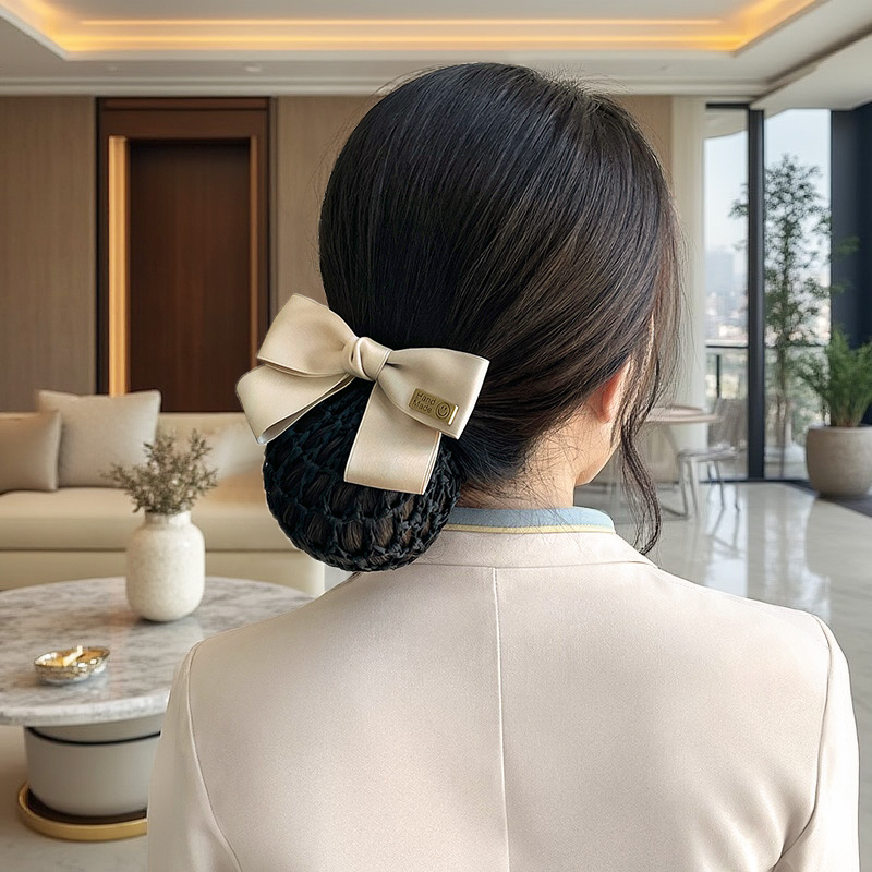 护士头花卡其色蝴蝶结发网盘头发