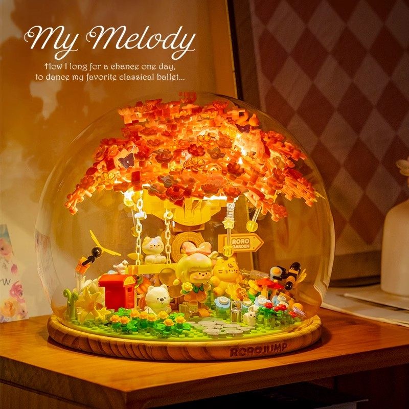 费米肉肉酱永生积木花束拼装童话玩具樱花树治愈高颜值桌面摆件