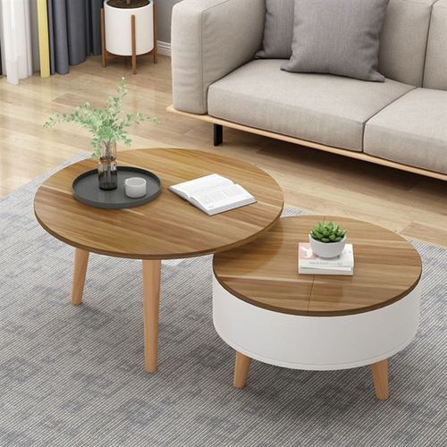 北欧茶几家用客厅网红储物简约小户型创意原木圆形可移动沙发边几