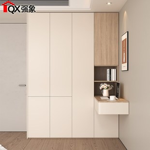 奶油中古风衣柜悬浮梳妆台书桌一体家用卧室小户型衣帽间定制A51