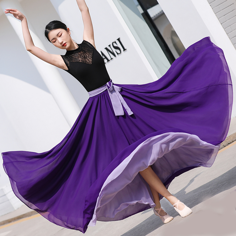 双层两面穿雪纺半身裙春夏720度大摆裙古典广场舞新疆舞蹈跳舞裙K