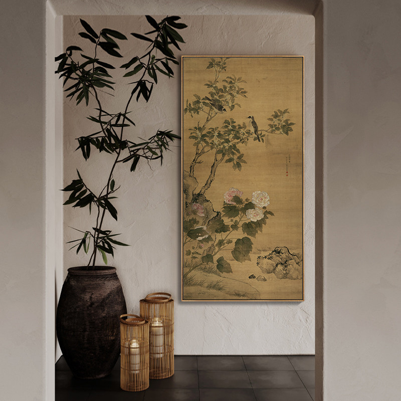 白头荣贵图花鸟古画国画古典中式茶室装饰画客厅玄关背景墙壁画框