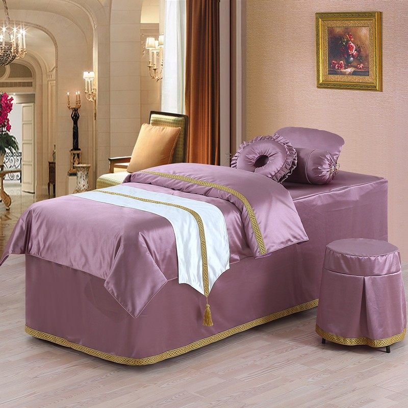 若比邻美容床罩四件套纯白简约欧式美容院床罩医美纹绣床罩