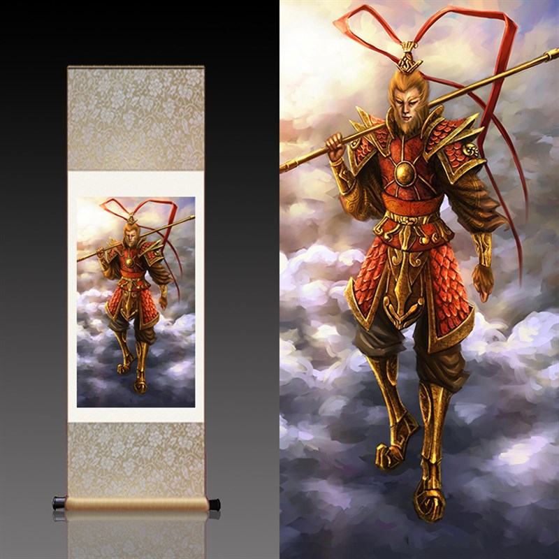孙悟空丝绸卷轴画斗战胜佛齐天大圣装饰画挂画斗战圣佛卷轴定制