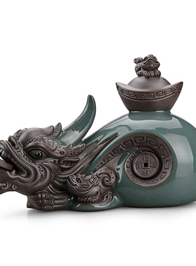 创意招财大小号貔貅摆件陶瓷哥窑皮丘家居客厅玄关办公茶桌装饰品