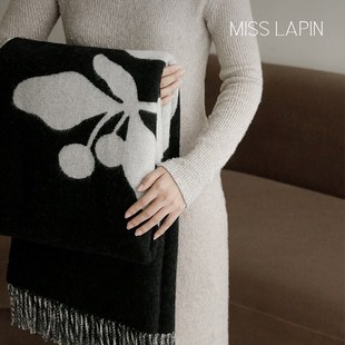 澜品繁花双面流苏纯羊毛毯中古风办公室黑白午睡毯盖毯沙发毯