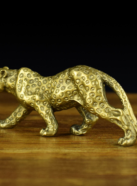 铜实心一路暴发金钱豹手把件挂件汽车中控台摆件随身把玩收藏品