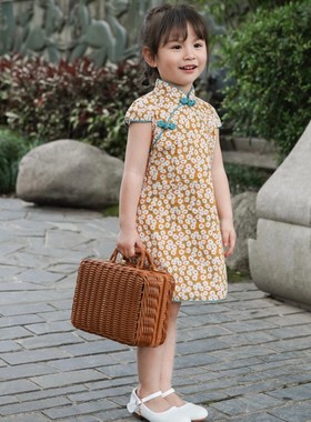 黄色雏菊 全棉女童旗袍夏季新款 礼服裙唐装 中式礼物