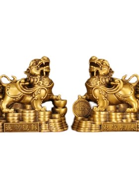 铜貔貅一对财运貔貅招财黄铜皮丘客厅玄关店铺办公室摆件开业礼品