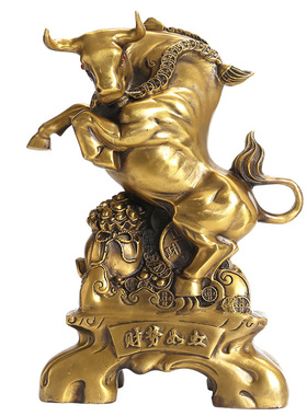 铜牛摆件黄铜牛金牛工艺礼品摆饰财势如虹办公室生肖摆件华尔街牛