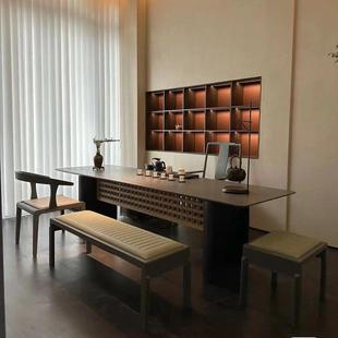 家用茶室会所办公室禅意喝茶实木泡茶 K8黑胡桃木茶桌椅组合新中式