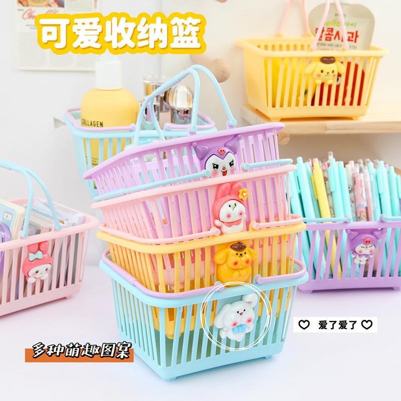 卡通桌面多功能塑料手提收纳小篮子 创意儿童可爱蔬菜清洗收纳筐