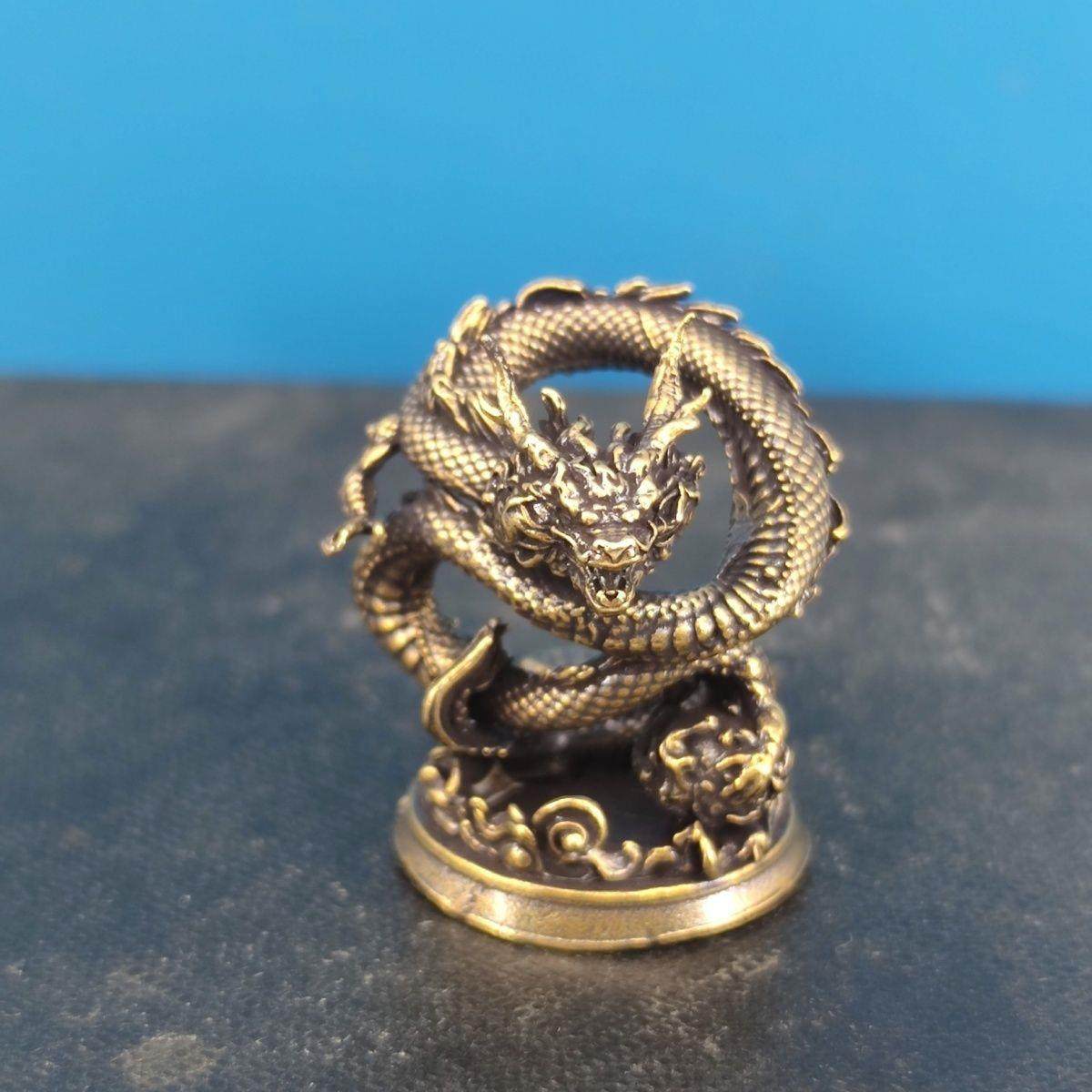 黄铜七龙珠GK山海经神兽生肖神龙盘龙蟠龙铜铸雕像摆件模型小模型