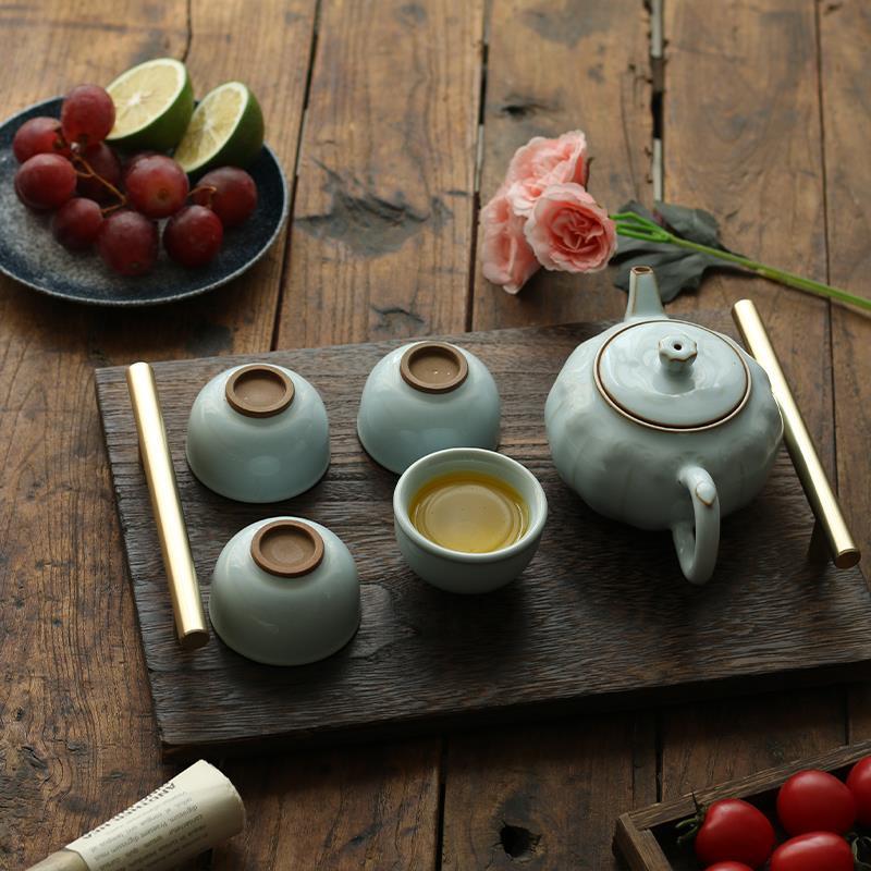 日式长方形覆古烧桐木带手柄托盘实木质家用木制餐盘果盘点心茶盘