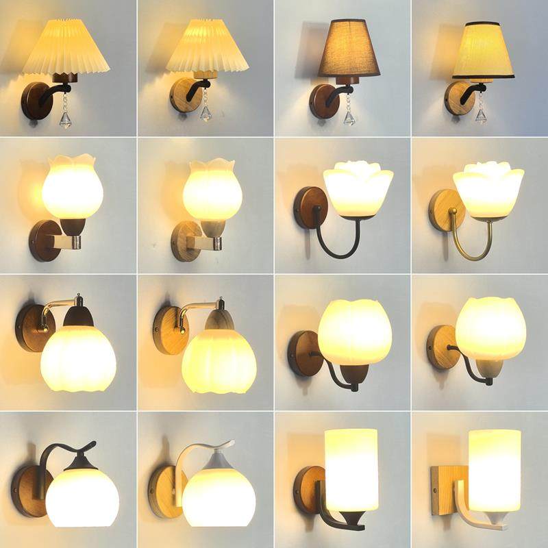 壁灯卧室新款北欧原实木艺简约胡桃色新中式床头灯覆古客厅楼梯灯