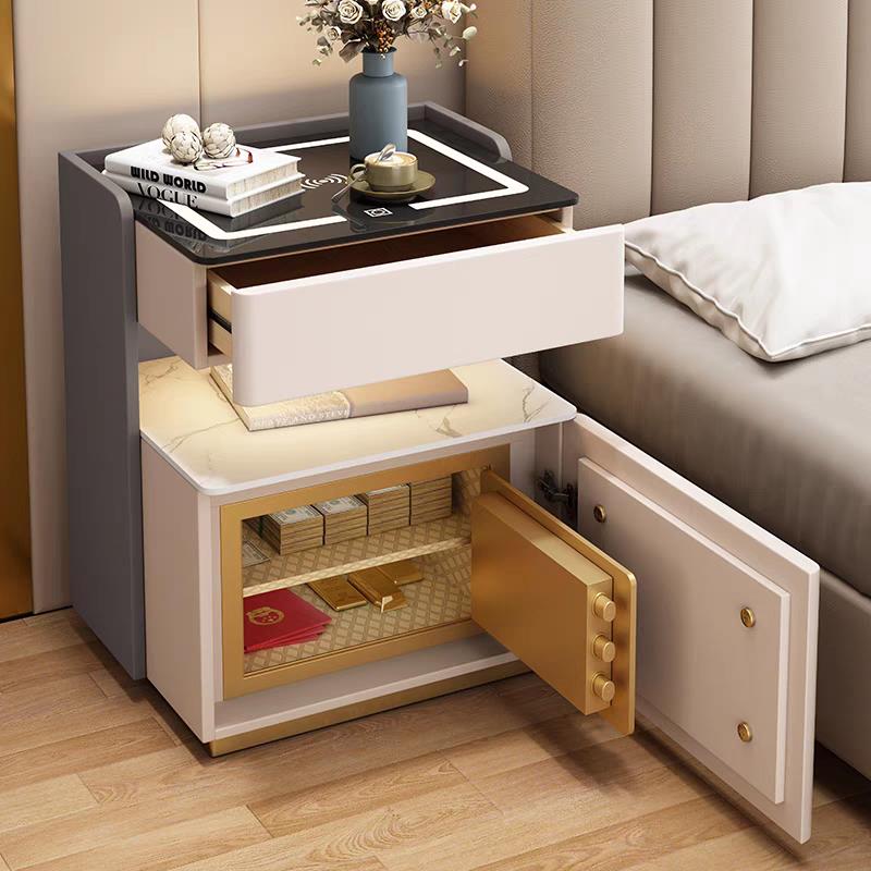 智能保险床头柜多功能实木轻奢卧室保险箱免安装充电储物床边柜