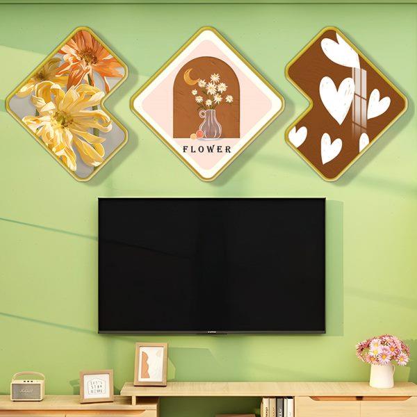 装饰壁纸白高级客厅沙发背景墙点墙感挂画方缀玄关上大装饰电视墙