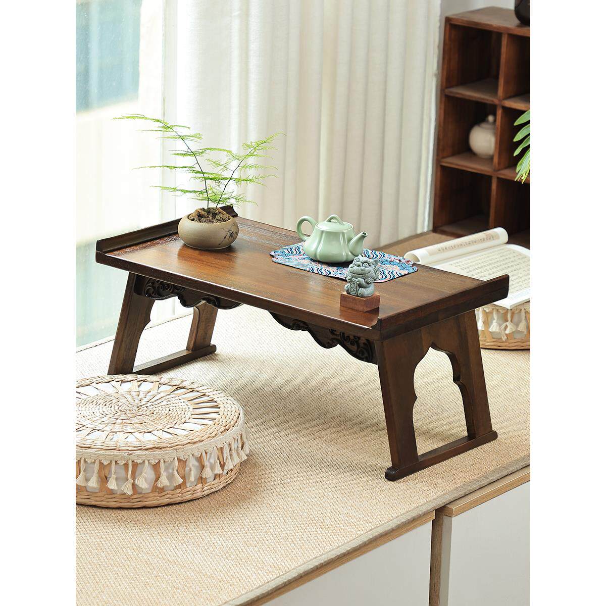 异丽中式实木榻榻米小茶几飘窗桌子窗台可折叠炕桌矮桌阳台小茶桌